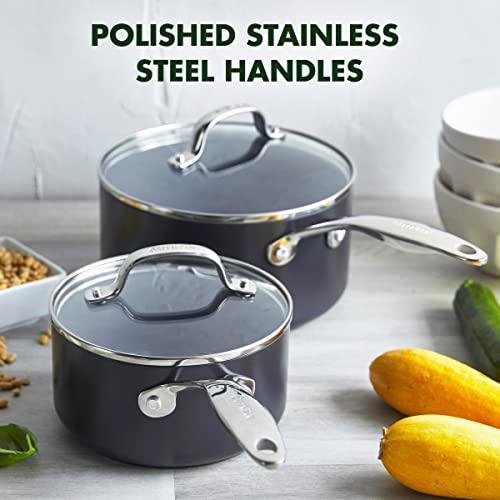 GreenPan Valencia Pro Hard Anodized Healthy Ceramic Nonstick 2QT and 3QT Saucepan Pot Set with Lids, PFAS-Free, Induction, Dishwasher Safe, Oven Safe, Gray - CookCave