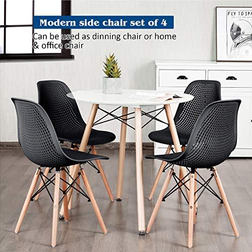 Giantex Set of 4 Modern Dining Chairs, Outdoor Indoor Shell PP Lounge Side Chairs with Mesh Design, Beech Wood Legs, Tulip Leisure Chairs, DSW Dining Chairs for Kitchen, Dining Room, Black - CookCave