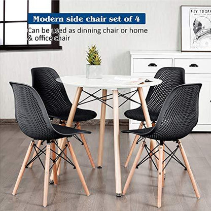 Giantex Set of 4 Modern Dining Chairs, Outdoor Indoor Shell PP Lounge Side Chairs with Mesh Design, Beech Wood Legs, Tulip Leisure Chairs, DSW Dining Chairs for Kitchen, Dining Room, Black - CookCave