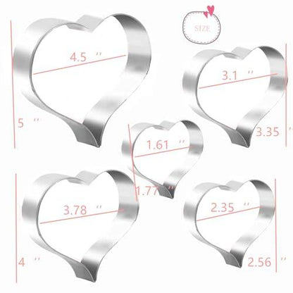 5PCS Large Heart Cookie Cutter 5" 3.78" 3.1" 2.35" 1.61" Heart Cookies Molds Stainless Steel Cutter Set for Mother's Day, Father's Day, Valentine's Day - CookCave
