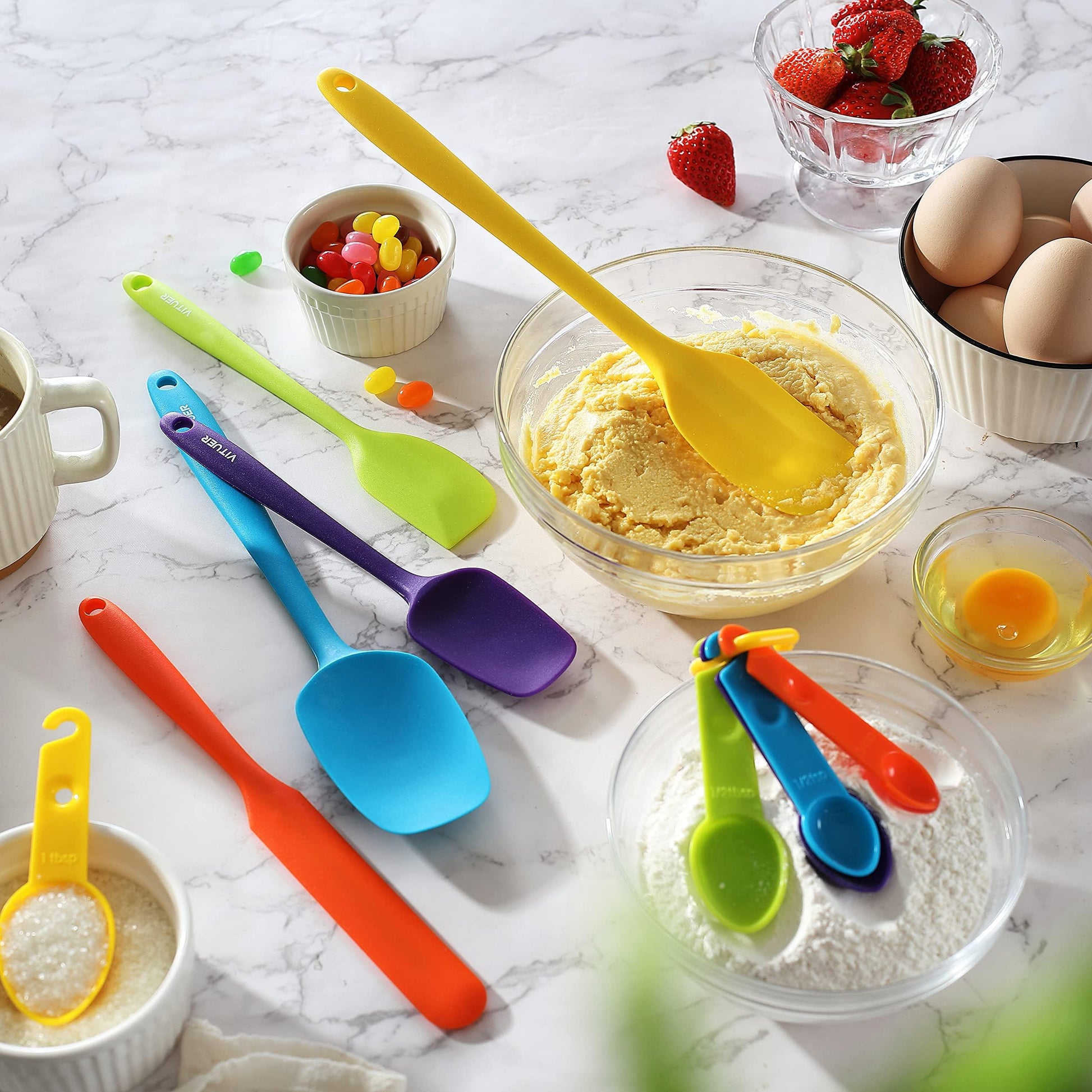 5PCS Silicone Rubber Spatula Set, VITUER Food Grade BPA-Free Spatulas for kitchen Use, Heat Resistant Spatula for Cooking & Baking, Dishwasher Safe - CookCave