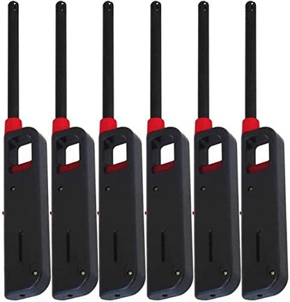 6 Pack - Vezee Fuel Included Handi BBQ Grill Click Flame Long Stem Lighter - Refillable Butane Gas Candle Fireplace Kitchen Stove Wind Resistant, Red - CookCave