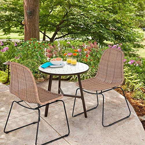 JOIVI Outdoor Wicker Chairs Set of 2, Patio Dining Rattan Armless Chairs with Curved Back for Outside Lawn, Garden, Backyard, Beige Rattan - CookCave