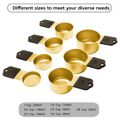 Magnetic Measuring Cups and Spoons Set, Including 7 Stainless Steel Nesting Gold Measuring Cups & 8 Magnetic Gold Measuring Spoons with 1 Leveler for Cooking & Baking - CookCave