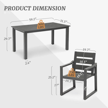 Cozyman HDPS Outdoor Patio Dining Set, 7-Piece, All Weather Outdoor Table and Chairs, Resin Outdoor Kitchen Furniture Dining Sets for Outdoor Indoor, Patio, Lawn, Garden, and Backyard, Dark Gray - CookCave