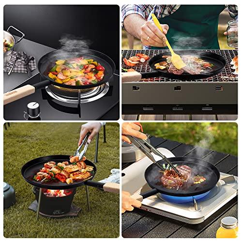 bodkar Frying Pan Skillet 8-inch Flat Crepe Pan, Lightweight Grill Pan with Wooden Handle for Camping Indoor Outdoor Cooking - CookCave