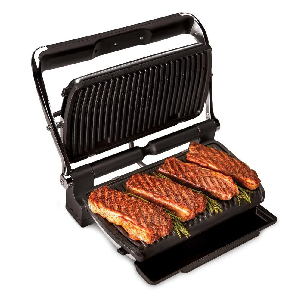 All-Clad AutoSense Stainless Steel Indoor Grill, Panini Press XL Automatic Cooking 1800 Watts Smokeless, Removable Plates, Dishwasher Safe - CookCave