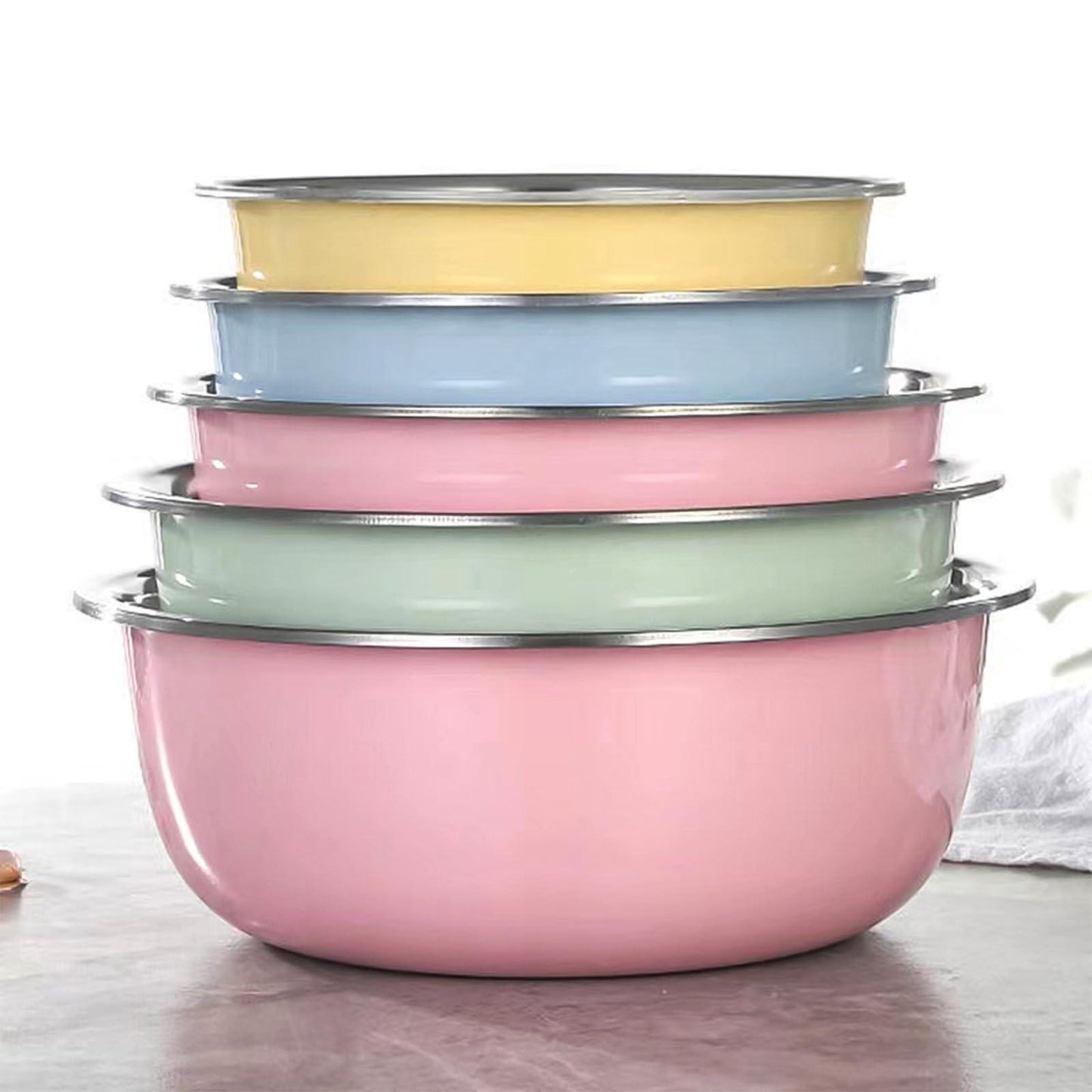 Gloserin Stainless Steel Mixing Bowls Set, 1.5/2/3/4/5 QT Home Metal Mixing Bowls Set of 5 for Refrigerator Kitchen Food Storage Organizers Polished Mirror Kitchen Bowls Large(Colored) - CookCave