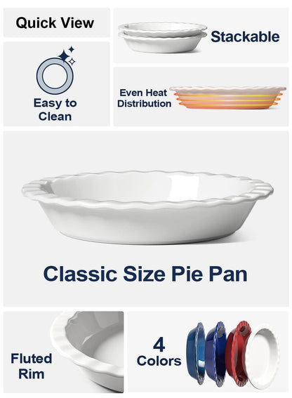 LE TAUCI Ceramic Pie Pans for Baking, 9 Inches Pie Plate for Apple Pie, Round Baking Dish, 36 Ounce Fluted Dish Pie Pan, Set of 2, White - CookCave