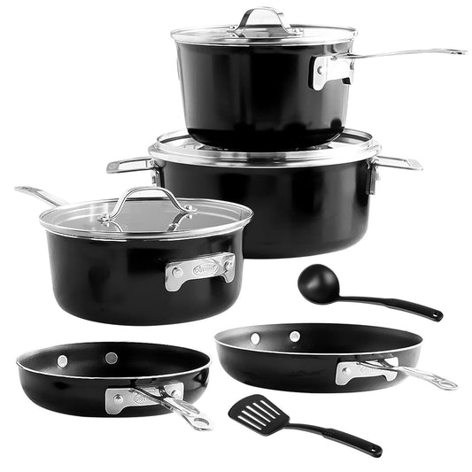 Gotham Steel 10 Piece Non Stick Cookware Set, Kitchen Pots and Pans With Lids, Space Saving Induction Cookware, Dishwasher Safe, Black - CookCave