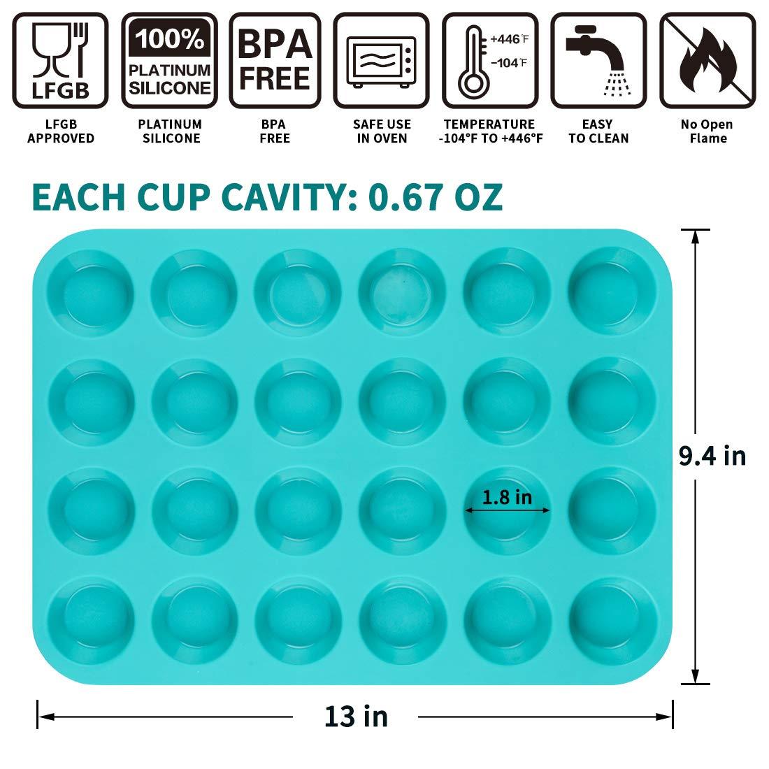 CAKETIME Silicone Muffin Pan - 24 Mini Cupcake Pan Silicone Molds BPA Free 100% Food Grade Mini Muffin Pan, Pinch Test Approved, Pack of 2 - CookCave