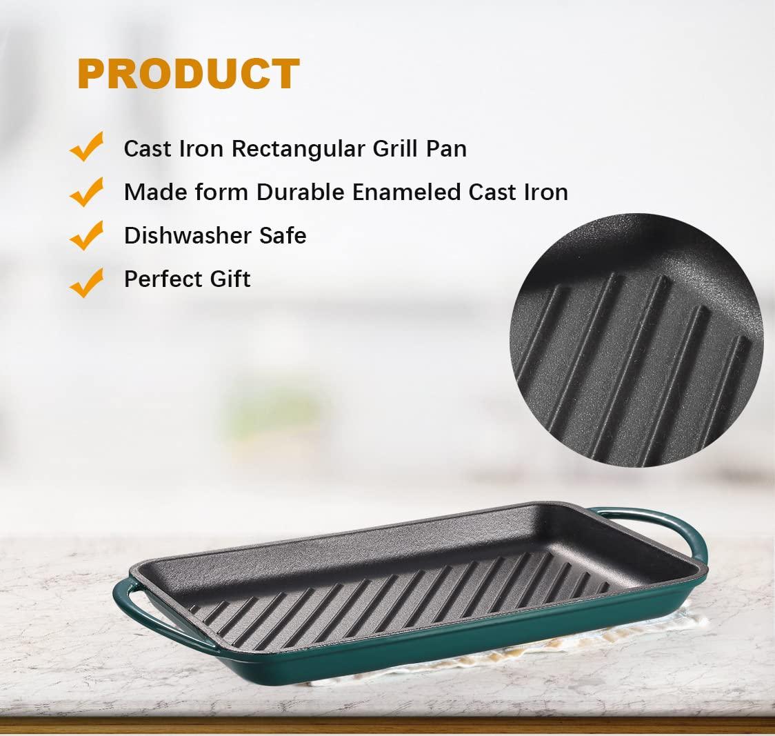 Enameled Cast Iron Grill Pan (Dark Green) - CookCave