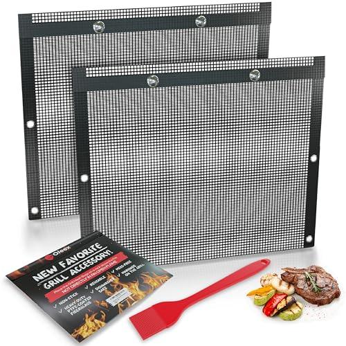 Oleex Non-Stick Large BBQ Grilling Bags + Basting Brush - Reusable PTFE Mesh Indoor Outdoor Charcoal Barbecue Grill Bag Accessories, Heat-Resistant Up to 500 F, Easy to Clean, Dishwasher-Safe - CookCave