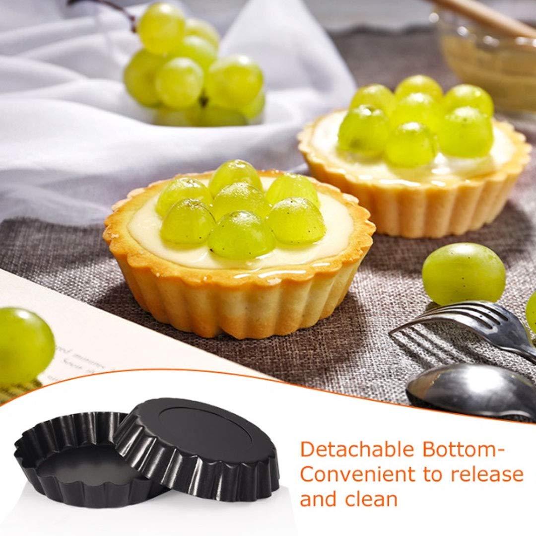 MEICHU 4 Inch Tart Pan Set of 6 Nonstick Mini Tart Pan with Removable Bottom - for Quiche, Desserts, and Cakes (4''Black Round 6PCS) - CookCave