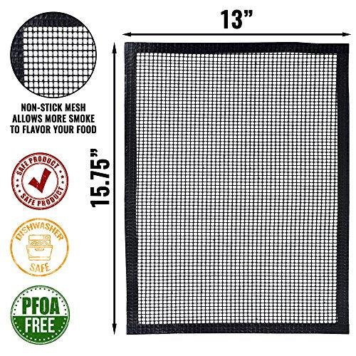 Grillaholics BBQ Mesh Grill Mat - Set of 2 Grill Mats Non Stick - Nonstick Grilling with More Delicious Smoky Flavor - Lifetime Manufacturer Warranty - CookCave