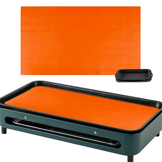 Fawcotu Silicone Griddle Mat Cuttable 36" Silicone Griddle Mat with Grease Cup Liner for Grill Silicone Protective Cover Mat(2/PCS, Orange+Black,Size:36/30/28inch) - CookCave
