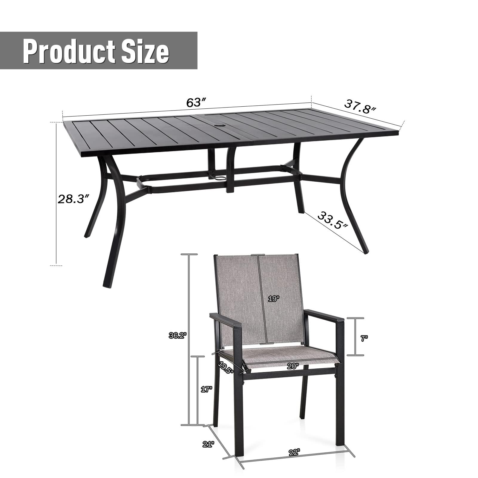 MEOOEM 7 Piece Outdoor Patio Dining Set, 6 Textilene Outdoor Dining Chairs with Metal Square Table with 1.57" Umbrella Hole - CookCave