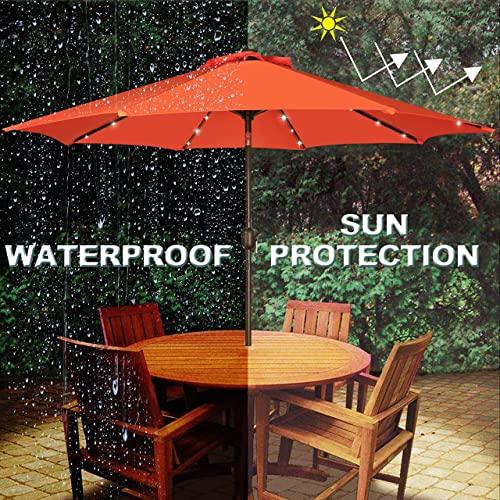 Blissun 9 ft Solar Umbrella, 32 LED Lighted Patio Umbrella, Table Market Umbrella, Outdoor Umbrella for Garden, Deck, Backyard, Pool and Beach (Orange) - CookCave