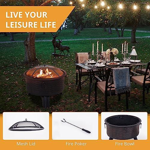 Fire Pit, Portable Firepits for Outside Patio, Outdoor Wood Burning Fire Pits 26" Small Round Steel Fireplace Clearance for Backyard Garden Bonfire Camping… - CookCave