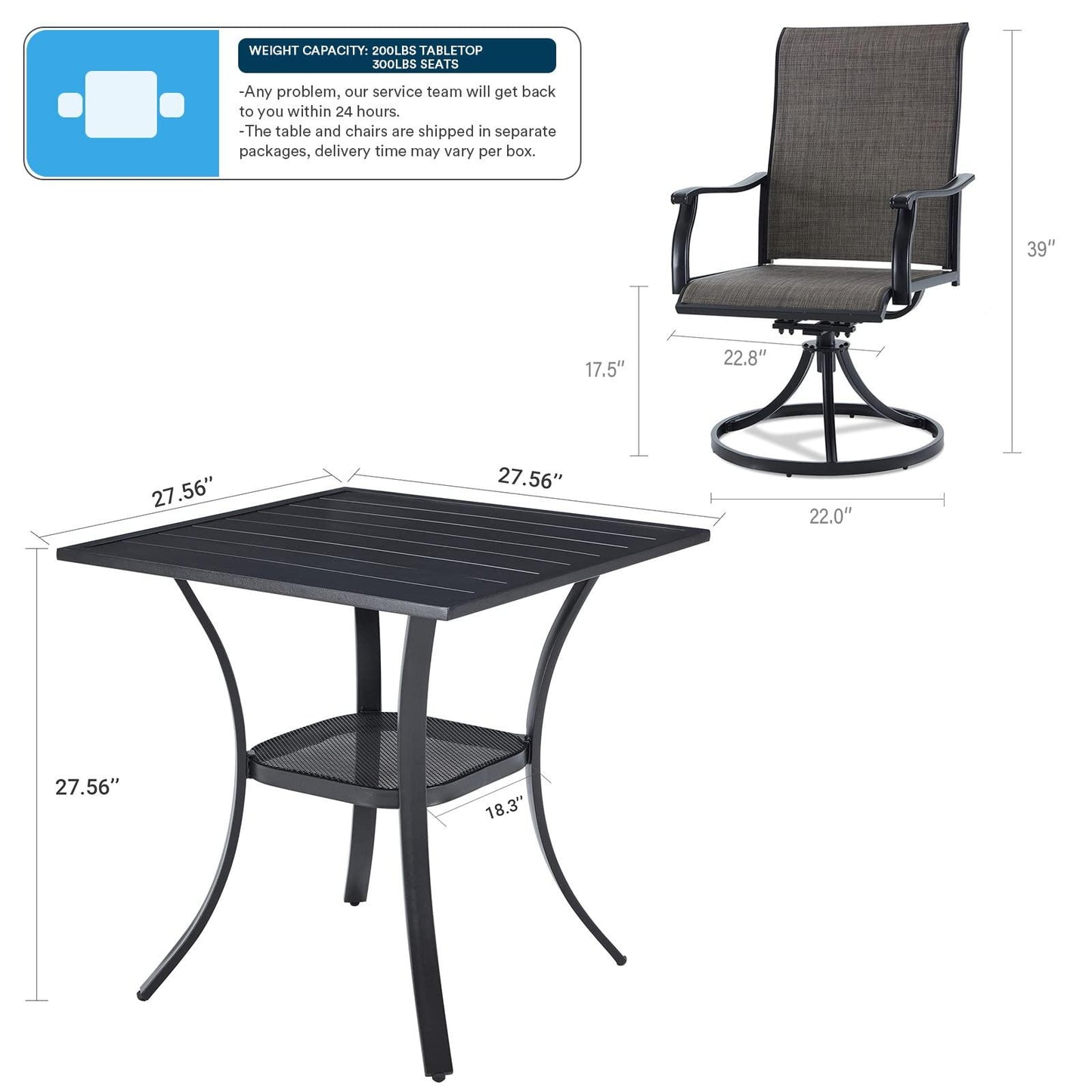 VICLLAX 3 Pieces Patio Bistro Set, Small Patio Dining Set Include 2 Outdoor Swivel Chairs and Metal Patio Table, Patio Set for Lawn Garden, Deck, Backyard - CookCave