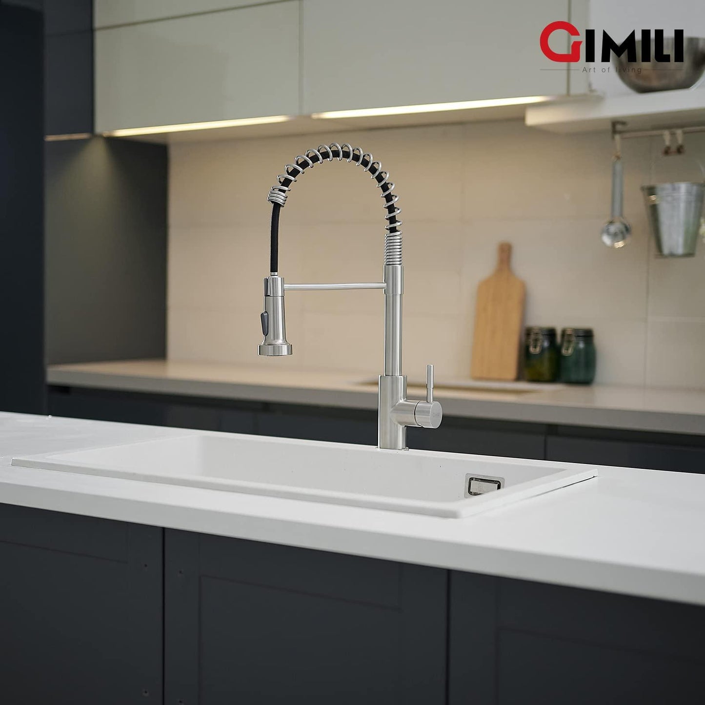 GIMILI Kitchen Faucet with Pull Down Sprayer High Arc Single Handle Spring Kitchen Sink Faucet Brushed Nickel Modern rv Stainless Steel Kitchen Faucets - CookCave