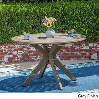 Christopher Knight Home Stanford Outdoor Round Acacia Wood Dining Table with X Base, Gray Finish - CookCave