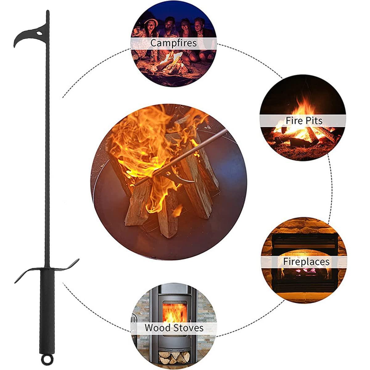 Fire Poker, 40in Removable Fire Pit Poker Heavy Duty Solid Steel Fire Poker Stick, Durable Fireplace Pokers Black Firewood Poker Stick, Portable Fire Pit Tong Fire Pit Tools for Outside Camping Hiking - CookCave