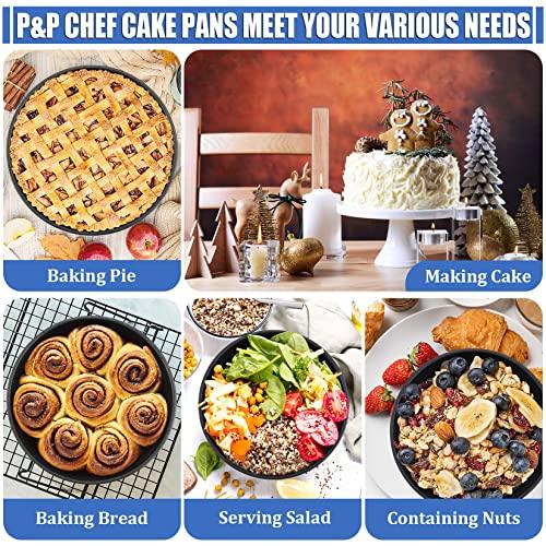 P&P CHEF 8 x 3 Inch Nonstick Cake Pan Set of 2, Round Cake Baking Pans for Birthday Wedding Layer Cake, Deep Side & One-piece Design, Stainless Steel Core & Non Toxic, Black - CookCave