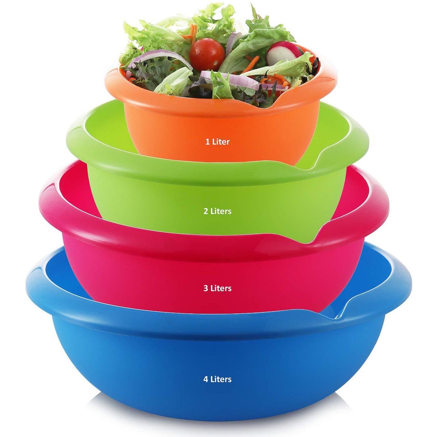 Set of 4 - Colorful Mixing Bowls - Plastic Mixing Bowl Set for Prep – Stackable Mixing Bowls for Kitchen – Microwave & Dishwasher Safe – BPA Free – for Cooking Serving Salads, Snack, - CookCave
