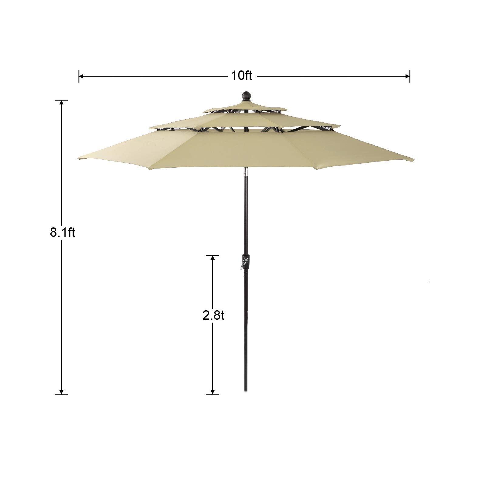 PHI VILLA 10ft 3 Tier Patio Umbrella, Outdoor Market Table Sun Shade Umbrellas for Backyard Deck Poolside, Auto-tilt, Beige - CookCave