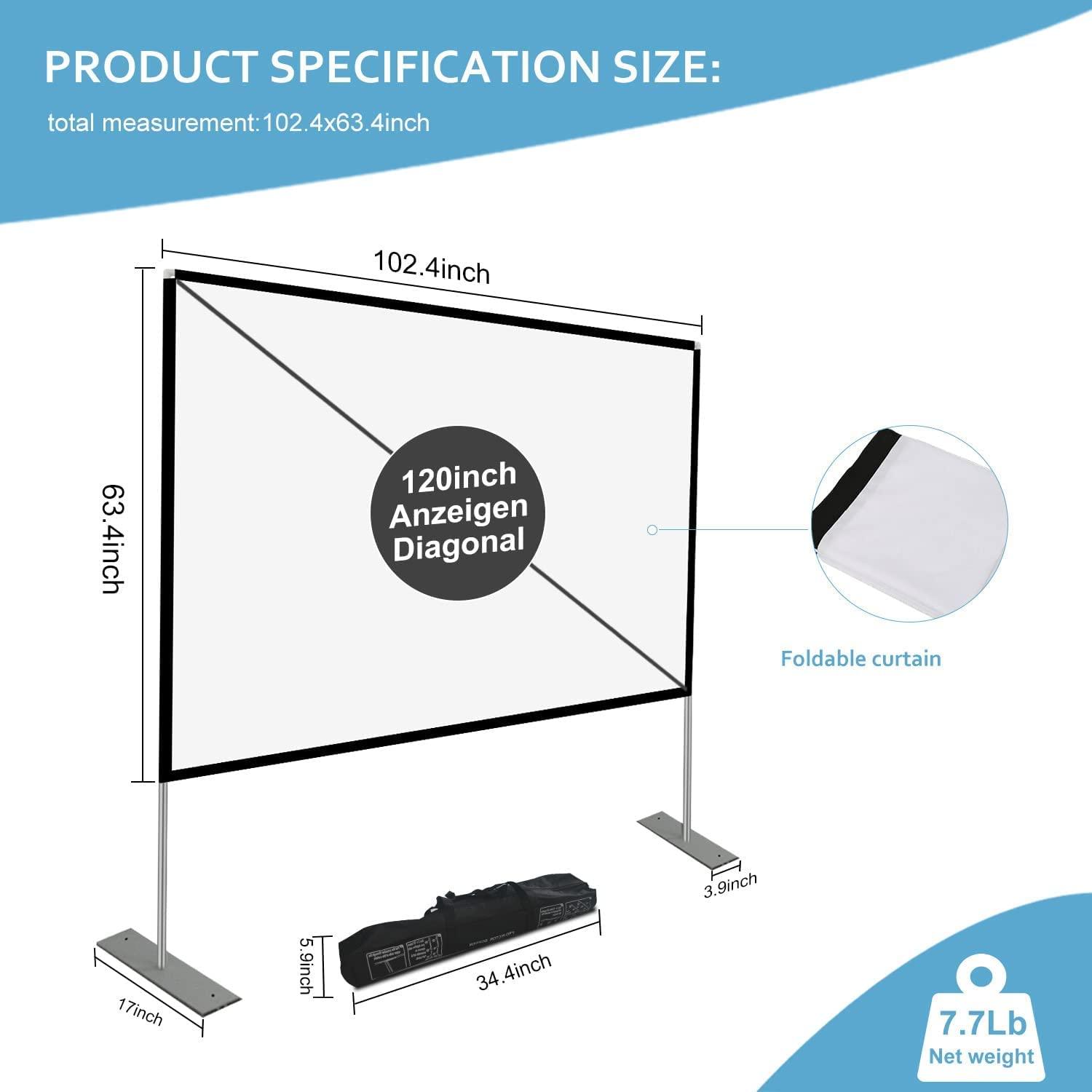 Projector Screen with Stand 120 inch Portable Projection Screen 16:9 4K HD Rear Front Projections Movies Screen with Carry Bag for Indoor Outdoor Home Theater Backyard Cinema Travel - CookCave