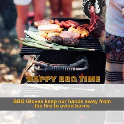 BBQ Heat Resistant Gloves, 1472 Degree F Cut-Resistant Grill Gloves for Heat Resistant Cooking, Outdoor Grill, Barbecue, Oven, Cooking, Kitchen and Baking - LJ KuKu Lady - CookCave