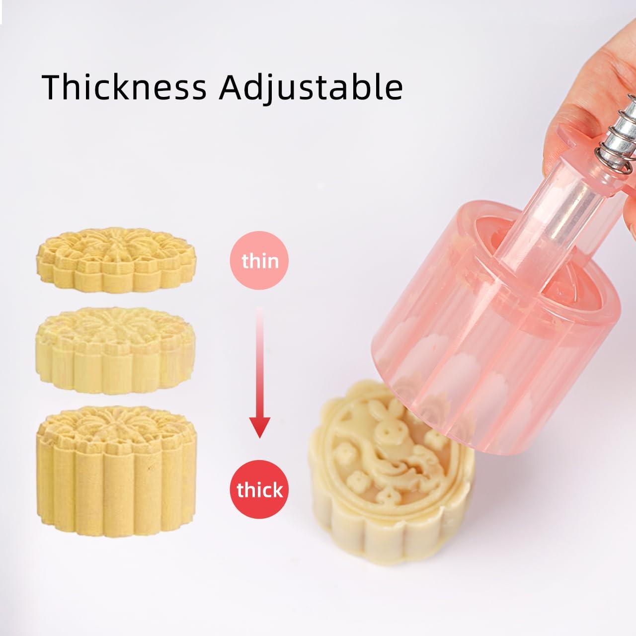 AIKEFOO Cookie press mold Chinese Traditional Mid-Autumn Mooncake Mold Set.5 Pcs Mode Pattern for 1 Sets 50g Different Round Flower Patterns Are Used For Homemade Biscuit Stamping Machine Cake Cutter. - CookCave