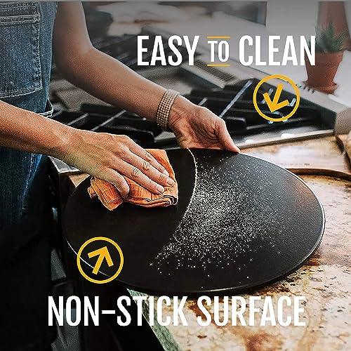 Heritage Pizza Stone, 15 inch Ceramic Baking Stones for Oven Use - Non Stick, No Stain Pan & Cutter Set for Gas, BBQ & Grill - Kitchen Accessories & Housewarming Gifts with Bonus Pizza Wheel - Black - CookCave