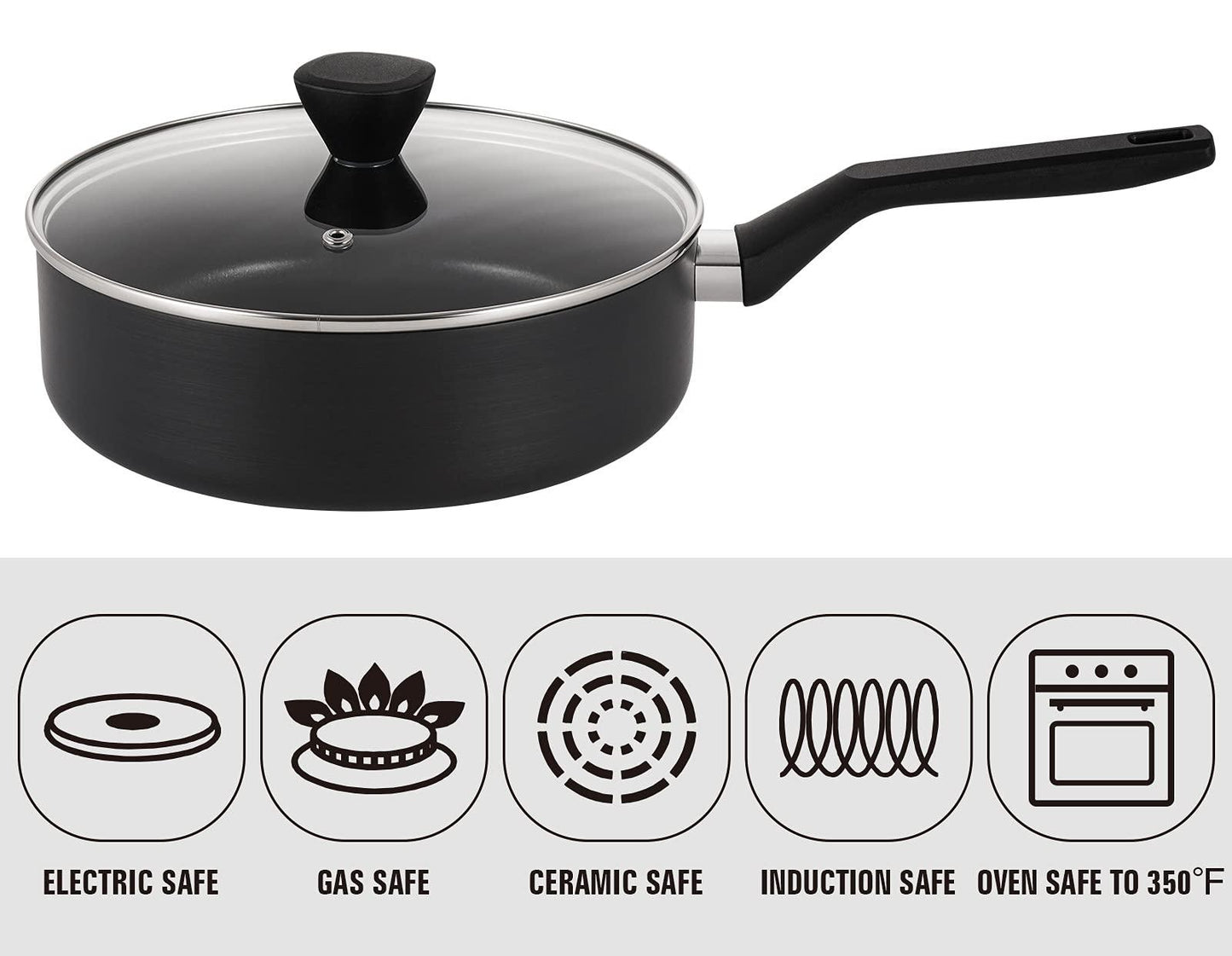 EPPMO Hard-Anodized Nonstick Saute Pan with Lid, Bakelite Handle, 3.2 Quart - CookCave