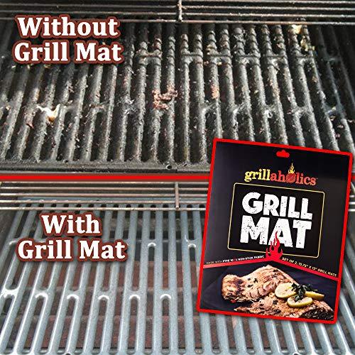 Grillaholics Grill Mat - Set of 3 Heavy Duty BBQ Grill Mats - Non Stick, Reusable and Dishwasher Safe Barbecue Grilling Accessories - Lifetime Manufacturers Warranty - CookCave