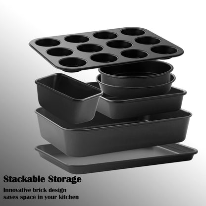 S·KITCHN Bakeware Set, Nonstick Baking Set, Including Loaf Pan, 2 Pieces Pie Pan, Roasting Pan Baking Sheet with Rack 12-Cup Muffin Pan and Brownie Pan - 8 Piece - CookCave