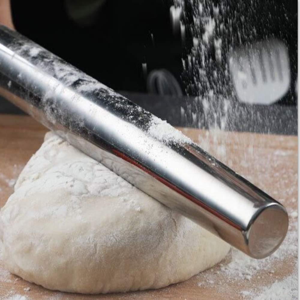 Smooth Stainless Steel Rolling Pin for Baking Fondant, Pizza, Pie, Pastry, Pasta, Dough, Cookies (12.8in) - CookCave