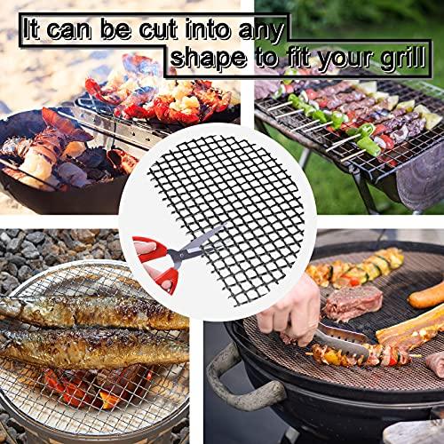 BBQ Grill Mesh Mat Set of 3 - Non Stick Barbecue Grill Sheet Liners Teflon Grilling Mats Nonstick Fish Vegetable Smoking Accessories - Works on Smoker,Pellet,Gas,Charcoal Grill,15.75x13inches - CookCave