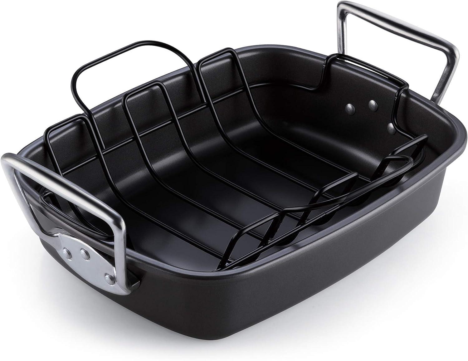 Cook N Home Nonstick Roasting Pan Bakeware Roaster with Rack, 17x13-inches, Black - CookCave