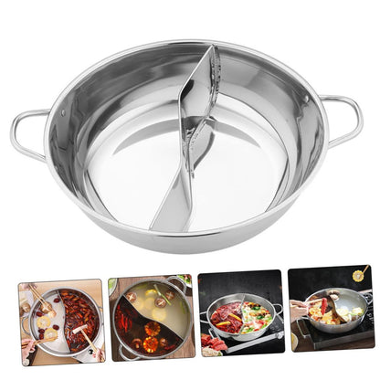 FELTECHELECTR Stainless Steel Mandarin Duck Pot Wok Pan with Lid Nonstick Cookware Ramen Hot Pot Chinese Divided Hotpot Divided Hotpot Pot Shabu Hot Pot Silver Practical Hot Pot Soup Pot Split - CookCave