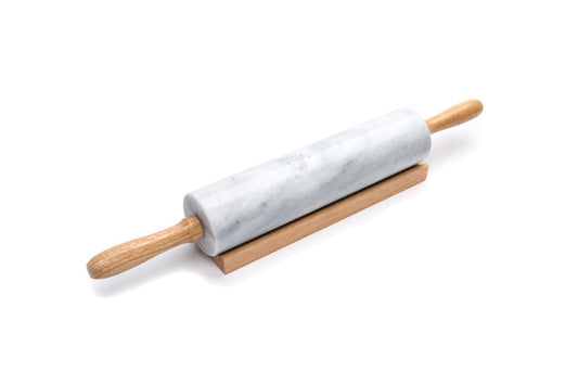 Fox Run Polished Marble Rolling Pin with Wooden Cradle, 10-Inch Barrel, White - CookCave