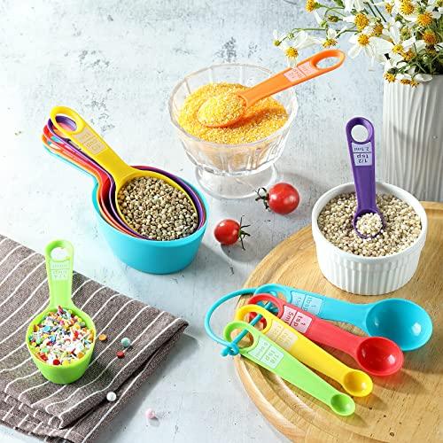 12PCS Measuring Cups, Little Cook Colorful Measuring Cups and Spoons Set, Stackable Measuring Spoons, Nesting Plastic Measuring Cup, kitchen Measuring Set for Baking & Cooking (6+6, Multi Colors) - CookCave