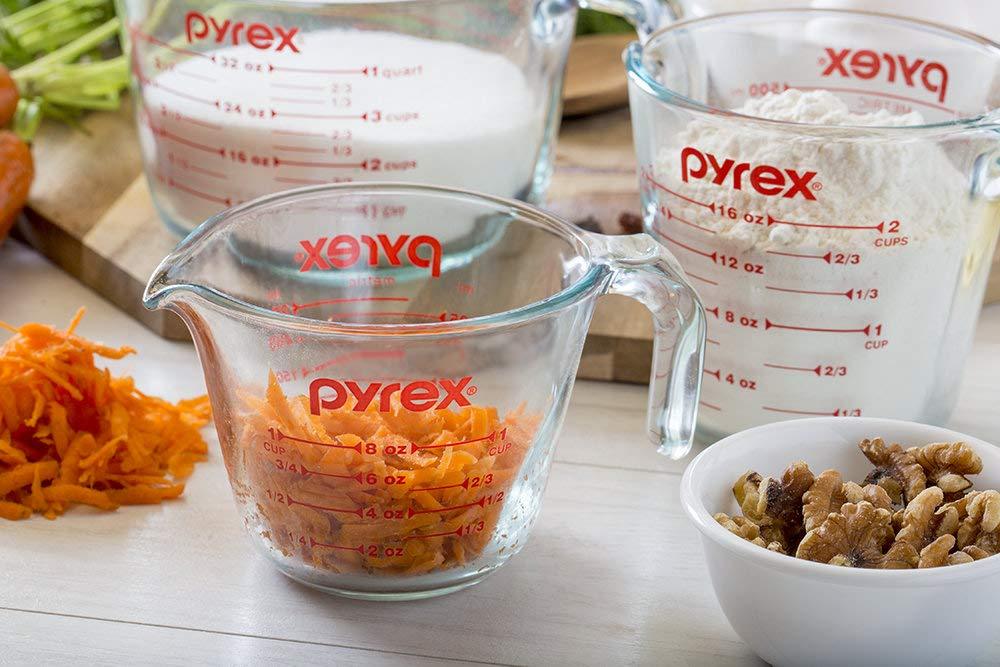 Pyrex 3 Piece Measuring Cup Set, Includes 1, 2, and 4 Tempered Glass Liquid Measuring Cups, Dishwasher, Freezer, Microwave, and Oven Safe, Essential Kitchen Tools - CookCave