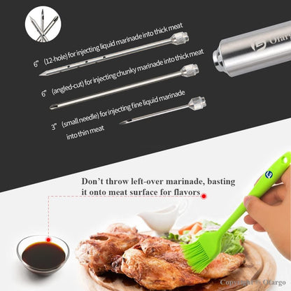 Ofargo Meat Injector, Meat Injectors for Smoking with 3 Marinade Food Injector Syringe Needles, Injector Marinades for Meats, Turkey, Brisket; 2-oz Capacity - CookCave