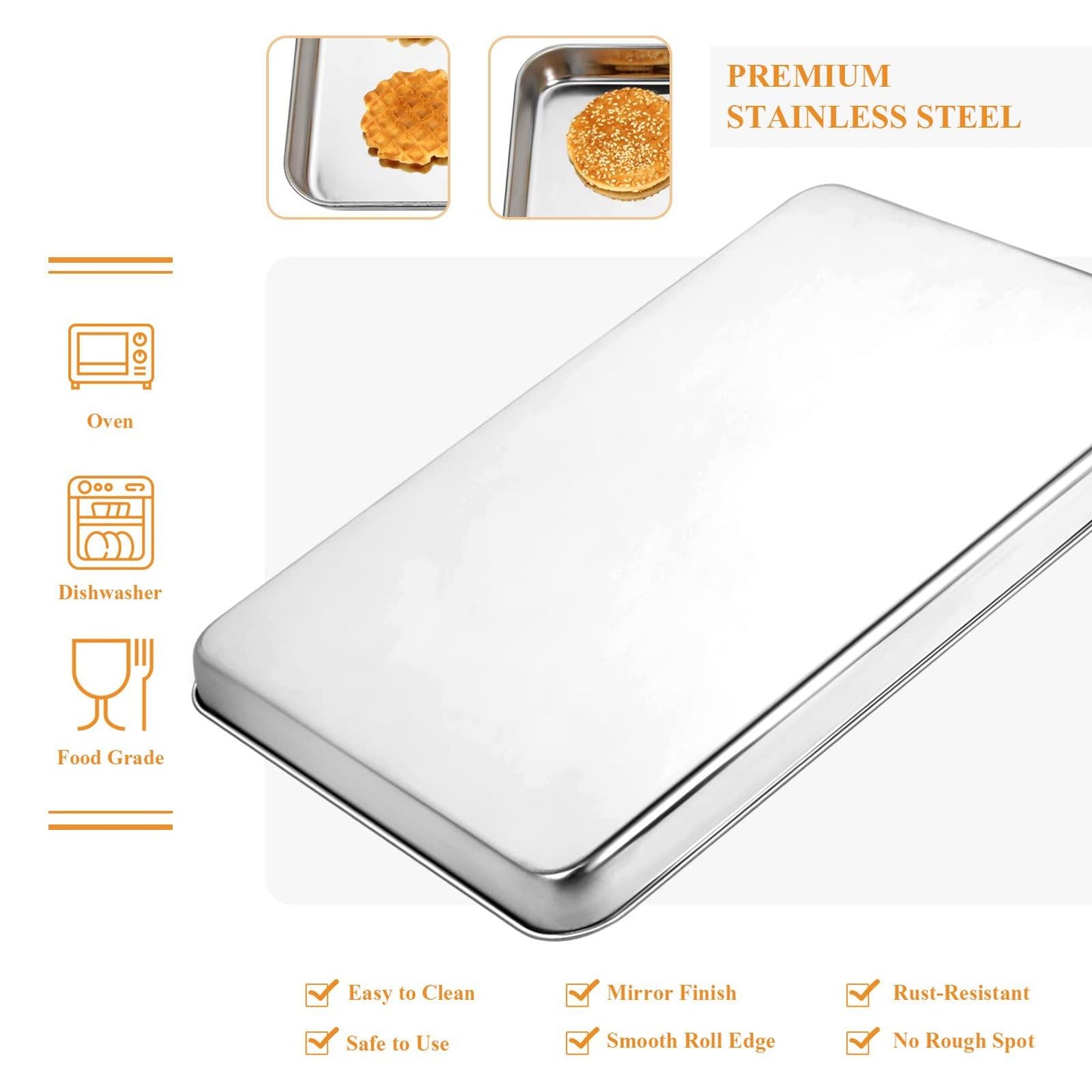 Stainless Steel Baking Sheet Set of 2, Deedro Cookie Sheet Metal Baking Pan Oven Tray, Non Toxic & Heavy Duty, Rust Free & Mirror Finish, Easy Clean & Dishwasher Safe, 16 x 12 x 1 Inch - CookCave