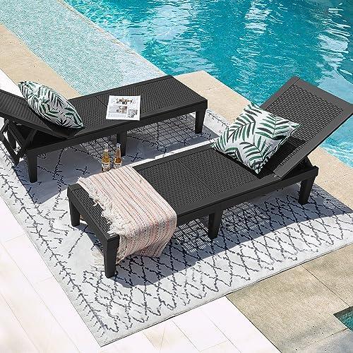 Devoko Outdoor Chaise Lounge Chair Set of 2 for Outside Pool Patio, Adjustable Waterproof Easy Assembly Chaise Lounge Outdoor (Black) - CookCave