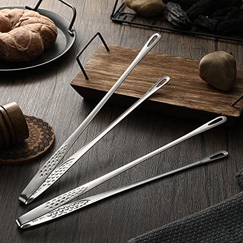 3 Pieces Korean and Japanese BBQ Tongs Stainless Steel Grill Tongs Kitchen Food Tongs Tweezers Cooking Clamp Tool for Salad, Fish, Steak, Barbecue, Buffet, Meat (11 Inches) - CookCave