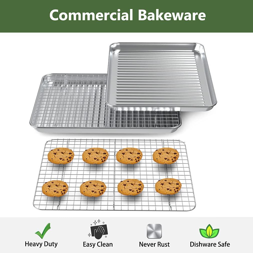 ROTTAY Baking Sheet with Rack Set (2 Pans + 2 Racks), Stainless Steel Cookie Sheet with Cooling Rack, Nonstick Baking Pan, Warp Resistant & Heavy Duty & Rust Free, Size 16 x 12 x 1 Inches - CookCave