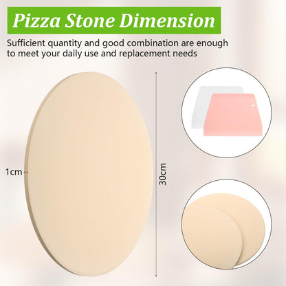 Mifoci 2 Pcs 12 Inch Pizza Stone for Oven and Grill with Stainless Steel Rack and Plastic Scraper, Cordierite Round Baking Stone Set Heavy Duty Thermal Shock Heat Resistant BBQ Pizza Stone - CookCave